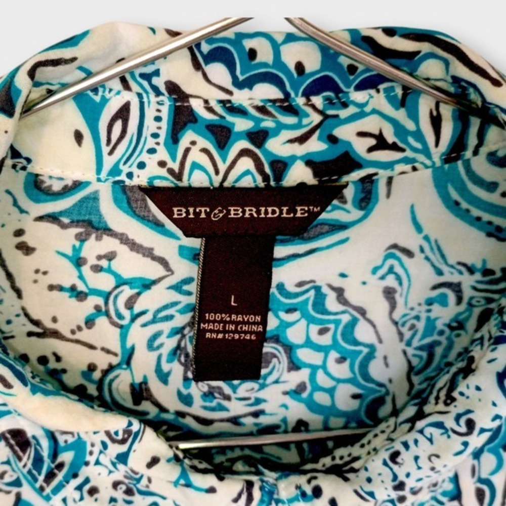 BIT & BRIDLE Womens Top Sz L Long Sleeve‎ Button Down Shirt Blue Paisley Print - Picture 6 of 13